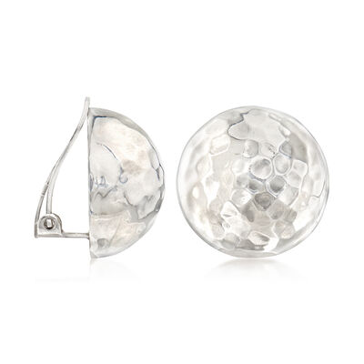 Italian Sterling Silver Hammered Dome Clip-On Earrings