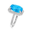 C. 2000 Vintage 7.70 Carat Swiss Blue Topaz and .55 ct. t.w. Diamond Ring in 18kt White Gold