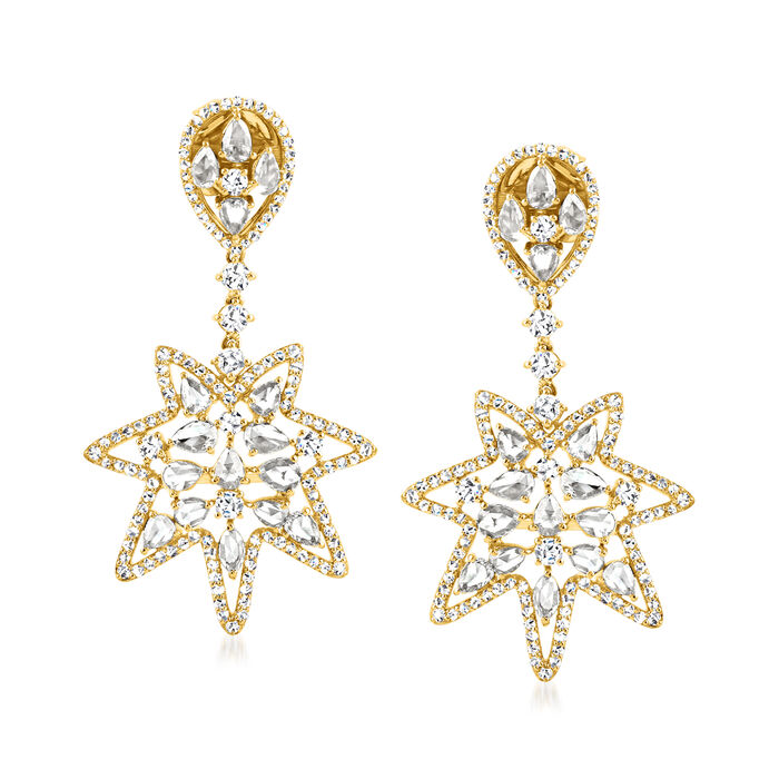 3.10 ct. t.w. Diamond Starburst Drop Earrings in 18kt Yellow Gold