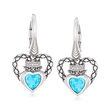 Andrea Candela &quot;Amante&quot; 2.60 ct. t.w. Swiss Blue Topaz Heart Drop Earrings with Diamond Accents in Sterling Silver