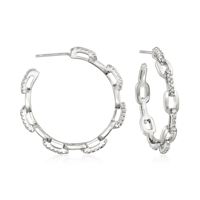 .70 ct. t.w. CZ Paper Clip Link Open-Hoop Earrings in Sterling Silver