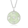 Jade &quot;Good Fortune&quot; Butterfly Pendant Necklace in Sterling Silver
