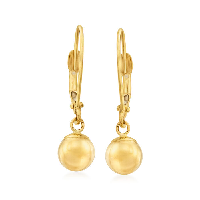 6mm 14kt Yellow Gold Polished Bead Drop Earrings
