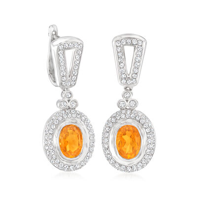 1.30 ct. t.w. Citrine and .76 ct. t.w. Diamond Drop Earrings in 14kt White Gold
