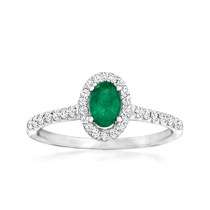 .50 Carat Emerald and .29 ct. t.w. Diamond Halo Ring in 18kt White Gold