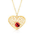 Italian 14kt Yellow Gold Openwork Heart Ladybug Pendant Necklace
