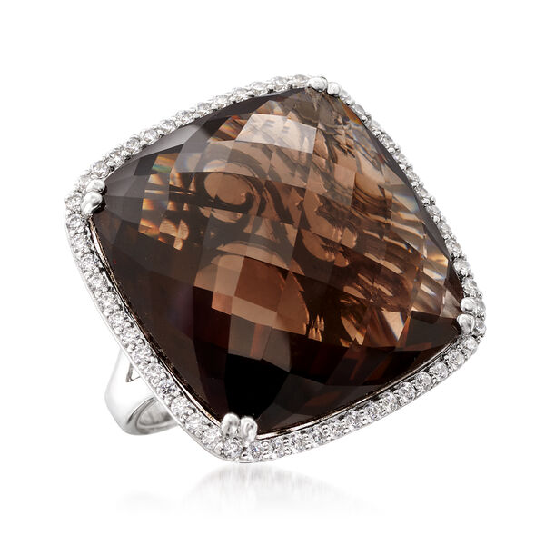 45.00 Carat Smoky Quartz and 2.80 ct. t.w. White Topaz Ring in Sterling Silver. #904031