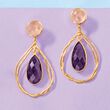 10.00 ct. t.w. Amethyst and Rose Quartz Drop Earrings in 18kt Gold Over Sterling