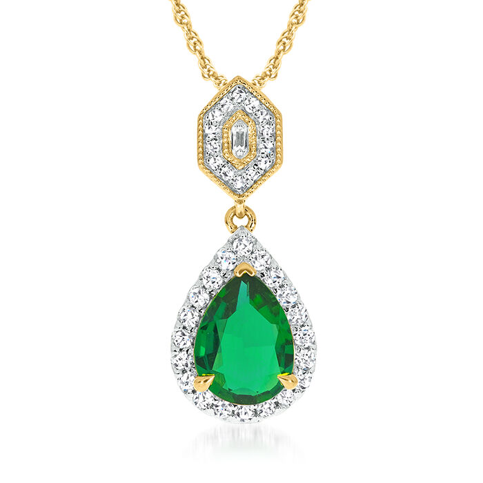 .90 Carat Emerald and .19 ct. t.w. Diamond Pendant Necklace in 14kt Yellow Gold