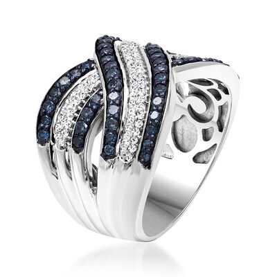 1.00 ct. t.w. Blue and White Diamond Highway Ring in Sterling Silver