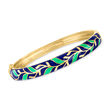 Blue and Green Enamel Leaf Bangle Bracelet in 18kt Gold Over Sterling