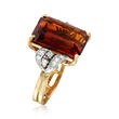 C. 1940 Vintage 5.35 Carat Citrine and .15 ct. t.w. Diamond Ring in 18kt Yellow Gold