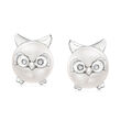 8-8.5mm Cultured Pearl Owl Earrings with Diamond Accents in Sterling Silver