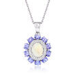Opal and 1.50 ct. t.w. Tanzanite Pendant Necklace with White Topaz in 14kt White Gold Over Sterling