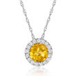 Gabriel Designs .32 Carat Citrine Halo Necklace with Diamond Accents in 14kt White Gold