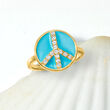 .20 ct. t.w. White Topaz Peace Sign Ring with Blue Enamel in 18kt Gold Over Sterling