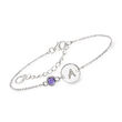 Sterling Silver Personalized Single-Initial Disc Bracelet with Birthstone Feb/Amethyst