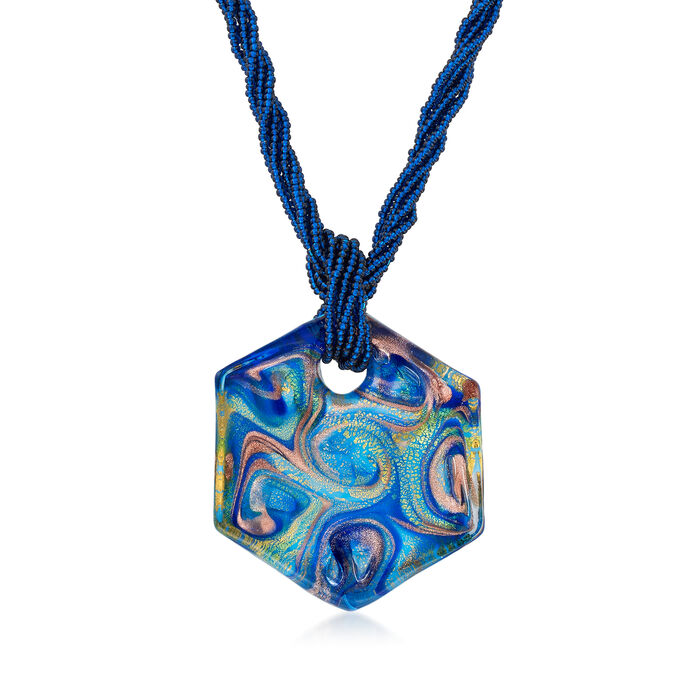 Italian Multicolored Murano Glass Hexagon Pendant Necklace with 18kt Gold Over Sterling