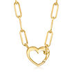14kt Yellow Gold Heart Charm Paper Clip Link Necklace