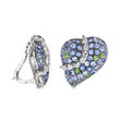 C. 1990 Vintage 7.10 ct. t.w. Multi-Gemstone and .90 ct. t.w. Diamond Heart Clip-On Earrings in 18kt White Gold