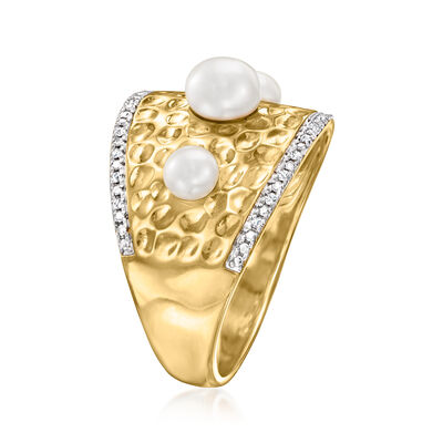 3.5-5.5mm Cultured Pearl Ring with Diamond Accents in 18kt Gold Over Sterling