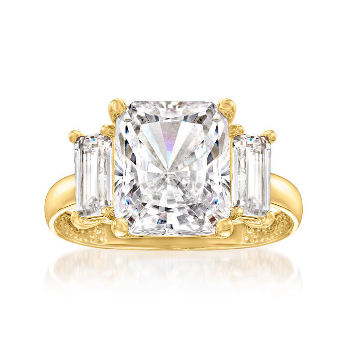 5.05 ct. t.w. CZ Three-Stone Ring in 14kt Yellow Gold