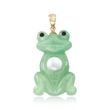 7mm Cultured Pearl and Green Jade Frog Pendant with 14kt Yellow Gold