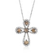Le Vian .46 ct. t.w. Chocolate and Vanilla Diamond Cross Pendant Necklace in 14kt Vanilla Gold