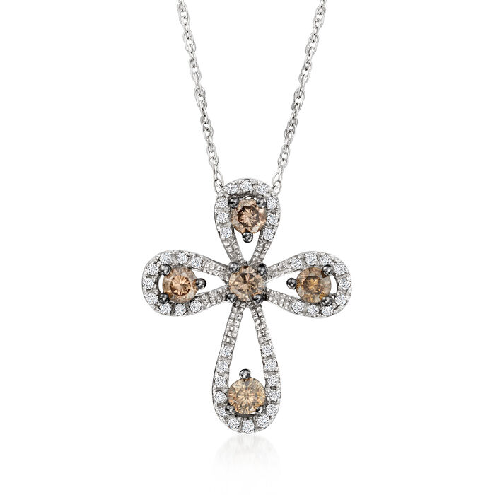 Le Vian .46 ct. t.w. Chocolate and Vanilla Diamond Cross Pendant Necklace in 14kt Vanilla Gold