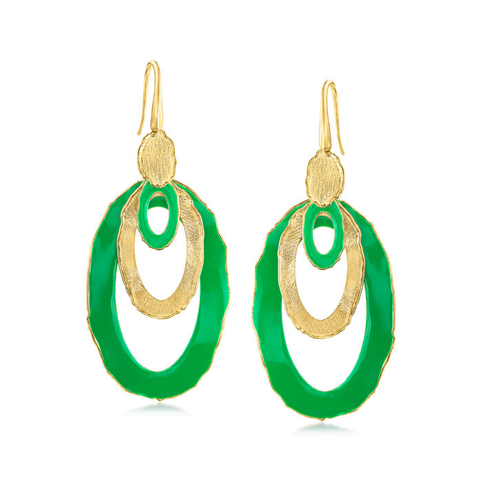 Italian Green Enamel Multi-Oval Drop Earrings in 18kt Gold Over Sterling