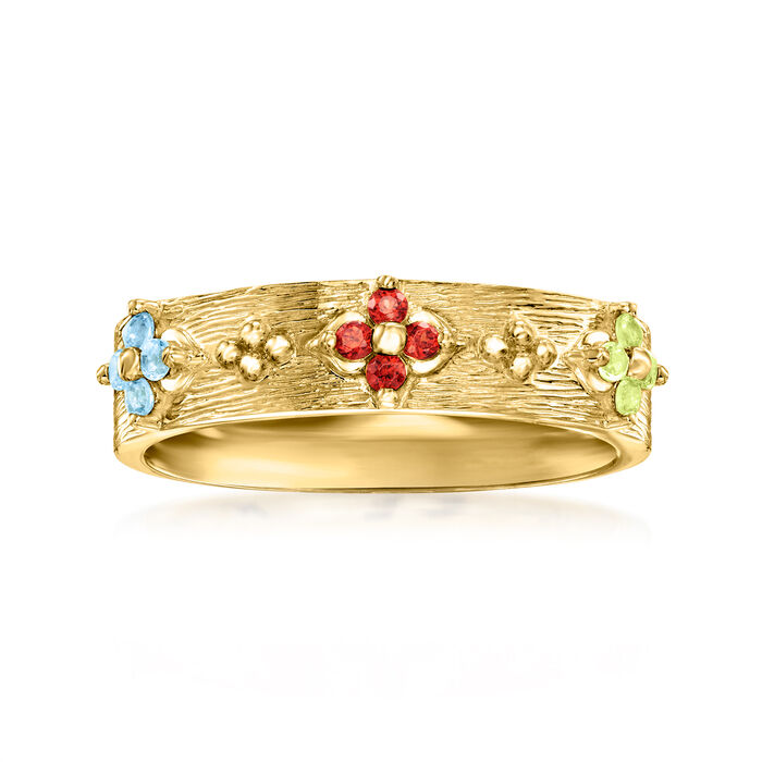 .20 ct. t.w. Multi-Gemstone Flower Ring in 18kt Gold Over Sterling