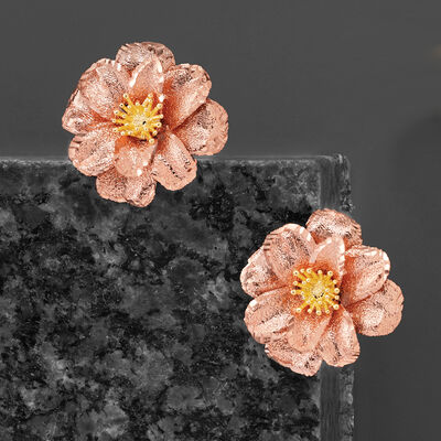 Italian 18kt Two-Tone Gold Flower Earrings 
