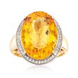 12.00 Carat Yellow Beryl and .20 ct. t.w. White Zircon Ring in 14kt Yellow Gold