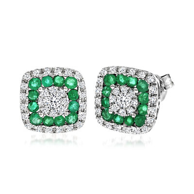.60 ct. t.w. Emerald and .40 ct. t.w. Diamond Earrings in 14kt White Gold