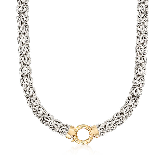 Sterling Silver Byzantine Necklace with 14kt Yellow Gold