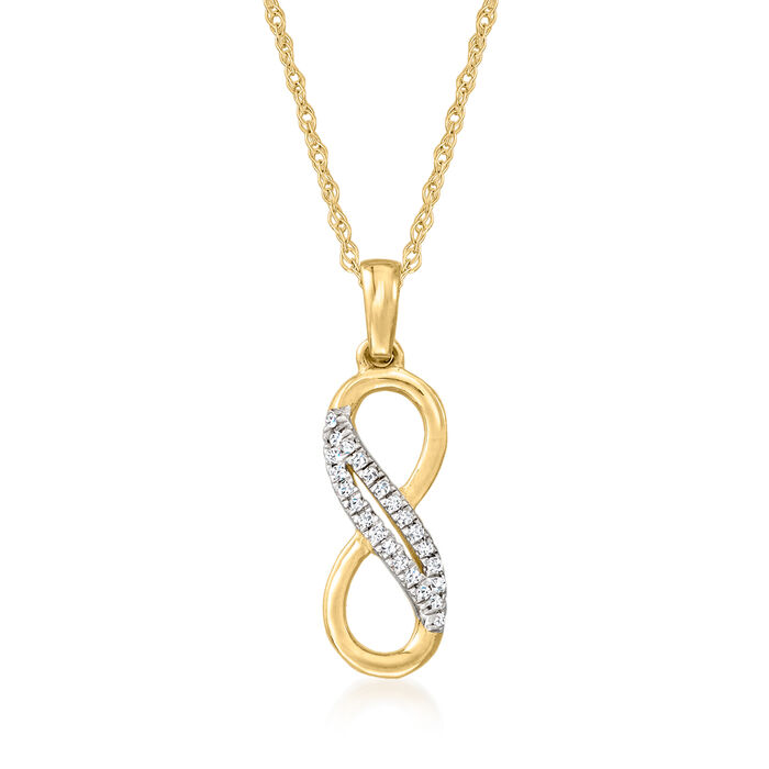 Diamond-Accented Infinity Symbol Pendant Necklace in 14kt Yellow Gold
