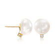 7-7.5mm Cultured Pearl Earrings with Diamonds in 14kt Yellow Gold