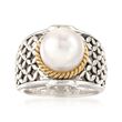 10mm Cultured Button Pearl Basketweave Ring in Two-Tone Sterling Silver