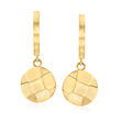 14kt Yellow Gold Basketweave Round Disc Drop Earrings