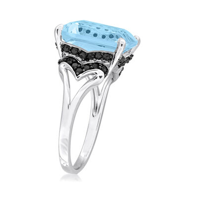 7.25 Carat Sky Blue Topaz Ring with .40 ct. t.w. Black Sapphires in Sterling Silver