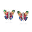 .50 ct. t.w. Multicolored Sapphire and .10 ct. t.w. Tsavorite Butterfly Stud Earrings in 18kt Two-Tone Gold