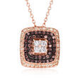 .90 ct. t.w. Brown and White CZ Square Pendant Necklace in 18kt Rose Gold Over Sterling