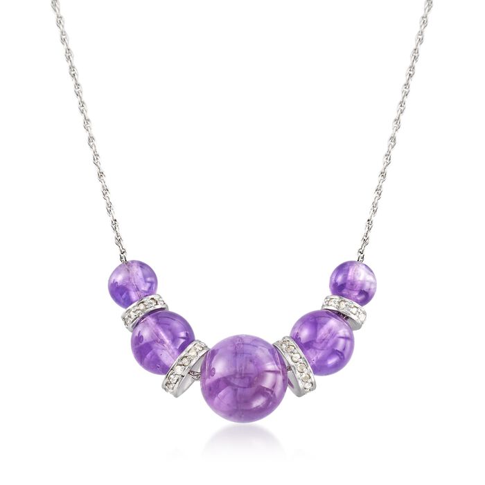 6-10mm Graduated Amethyst Bead and .37 ct. t.w. Diamond Spacer Necklace in Sterling Silver