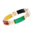 Multicolored Jade Bracelet with Chinese Symbols in 14kt Yellow Gold