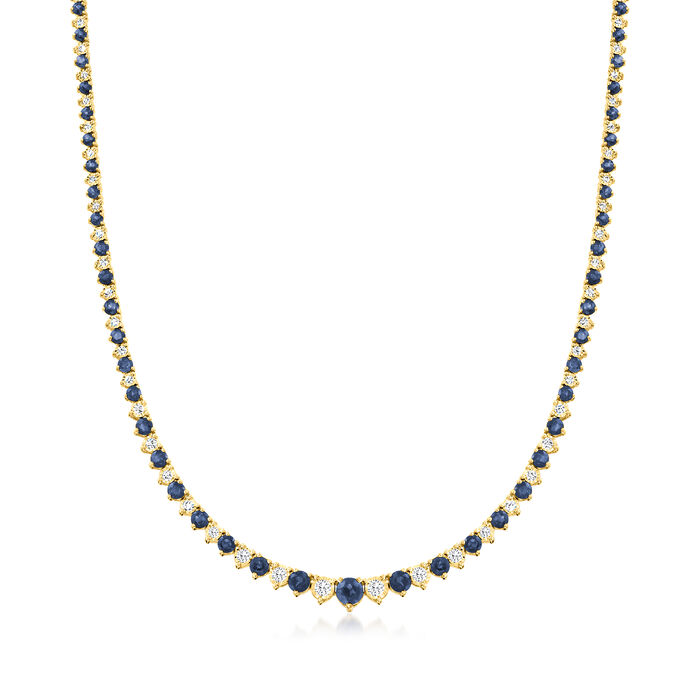 8.75 ct. t.w. Sapphire and 1.50 ct. t.w. Diamond Tennis Necklace in 18kt Gold Over Sterling