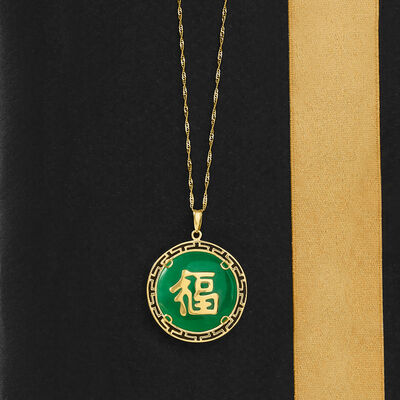 Jade &quot;Lucky&quot; Pendant Necklace in 14kt Yellow Gold 