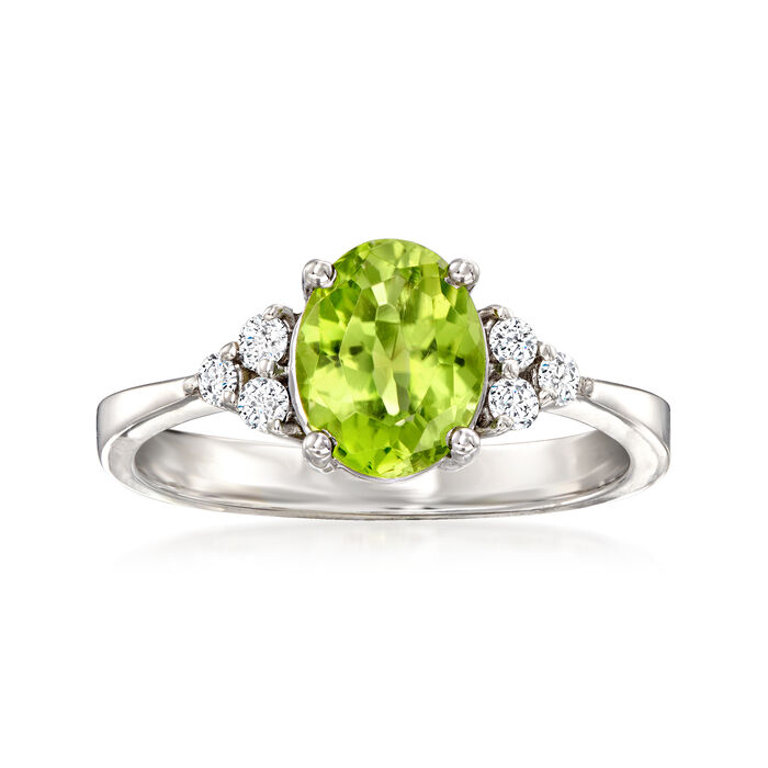 1.60 Carat Peridot and .18 ct. t.w. Diamond Ring in 14kt White Gold