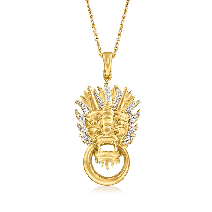 .15 ct. t.w. Diamond Dragon Doorknocker Pendant Necklace in 18kt Gold Over  Sterling