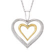 .33 ct. t.w. Diamond Double Open-Space Heart Necklace in Sterling Silver and 14kt Yellow Gold