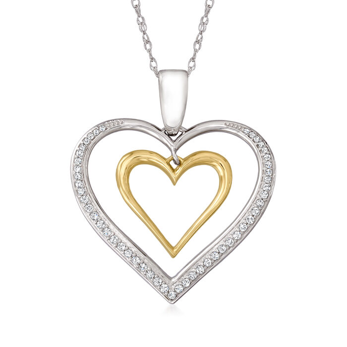 .33 ct. t.w. Diamond Double Open-Space Heart Necklace in Sterling Silver and 14kt Yellow Gold